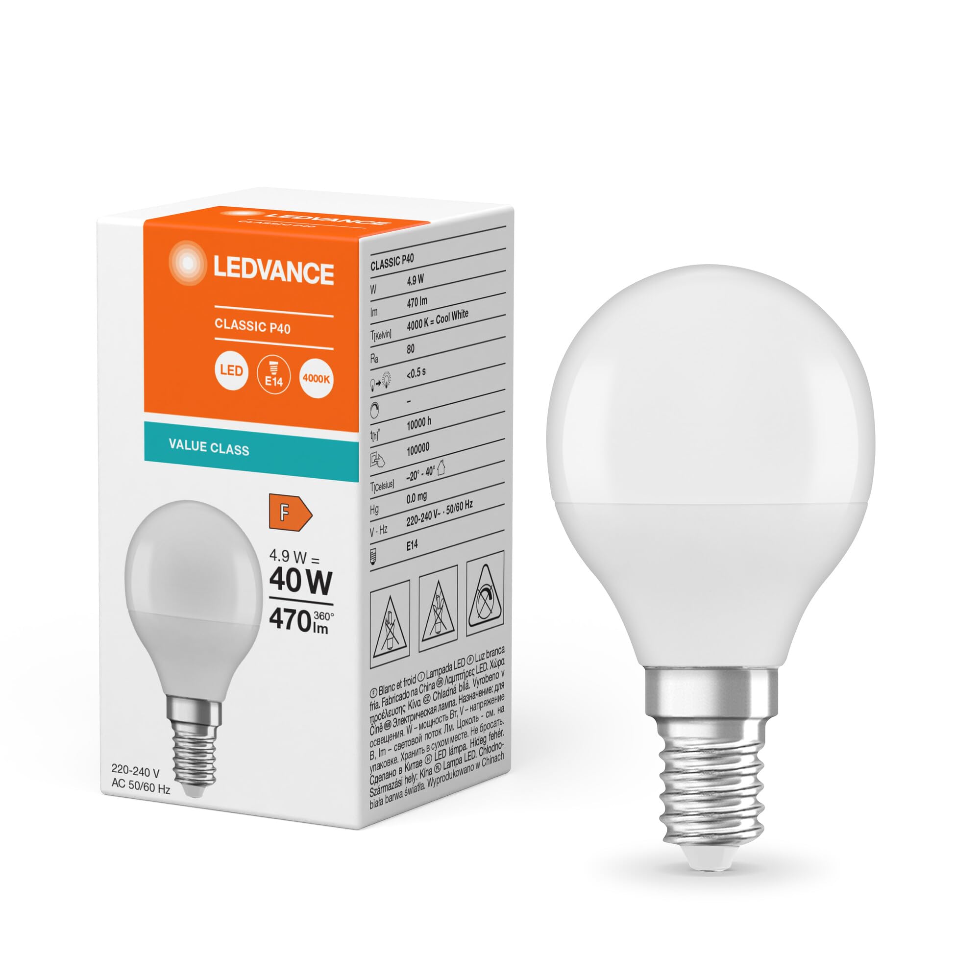Ledvance Light Led Value Golfball 45Mm 4.9W (40W Eqv.) E14 4000K Frosted