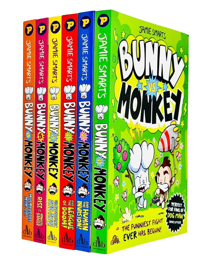 Bunny Vs Monkey 6 Book Set Collection (Bunny Vs Monkey, the League of Doom, The Supersonic Aye-Aye, The Human Invasion, Rise of the Maniacal Badger,Multiverse Mix-up!) Paperback – June 2, 2023