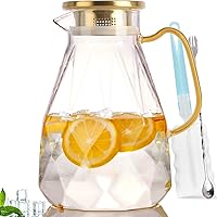 Yirilan 74oz Borosilicate Glass Pitcher with Lid - 2.2L Diamond Water Jug for Hot/Cold Drinks, Fridge & Stovetop Safe