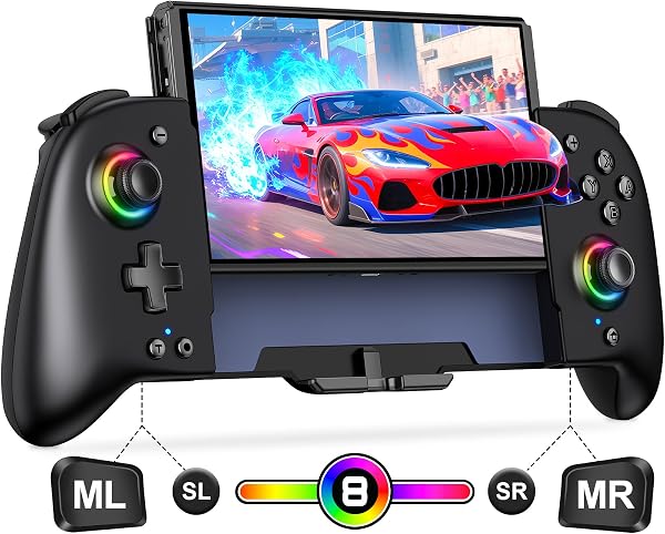 Gammeefy Switch Controllers Compatible with Nintendo Switch/Switch OLED, One-Piece Joypad Controller Replacement for Switch Pro Controller with 9 Lights Color, Turbo, Macro, KeyLinker APP, Game Boy Color - 1