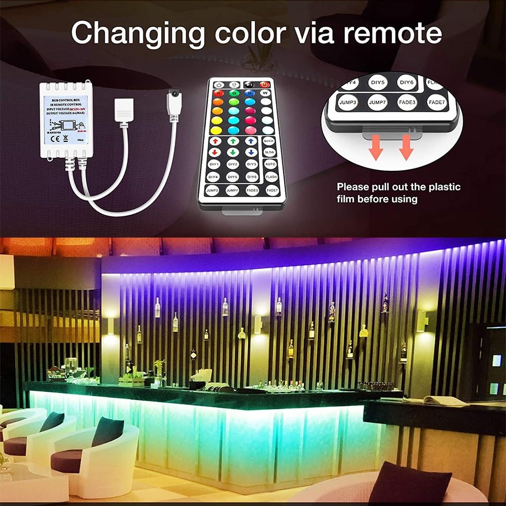 Luces De Cinta Con Mando Y Enchufe Tiras De Luces Led Recortables Control Remoto Por Infrarrojos De 44 Teclas Para Tiras De Luces LED Múltiples Modos De Cambio Dinámico(15 meters 270 lamp IP20)