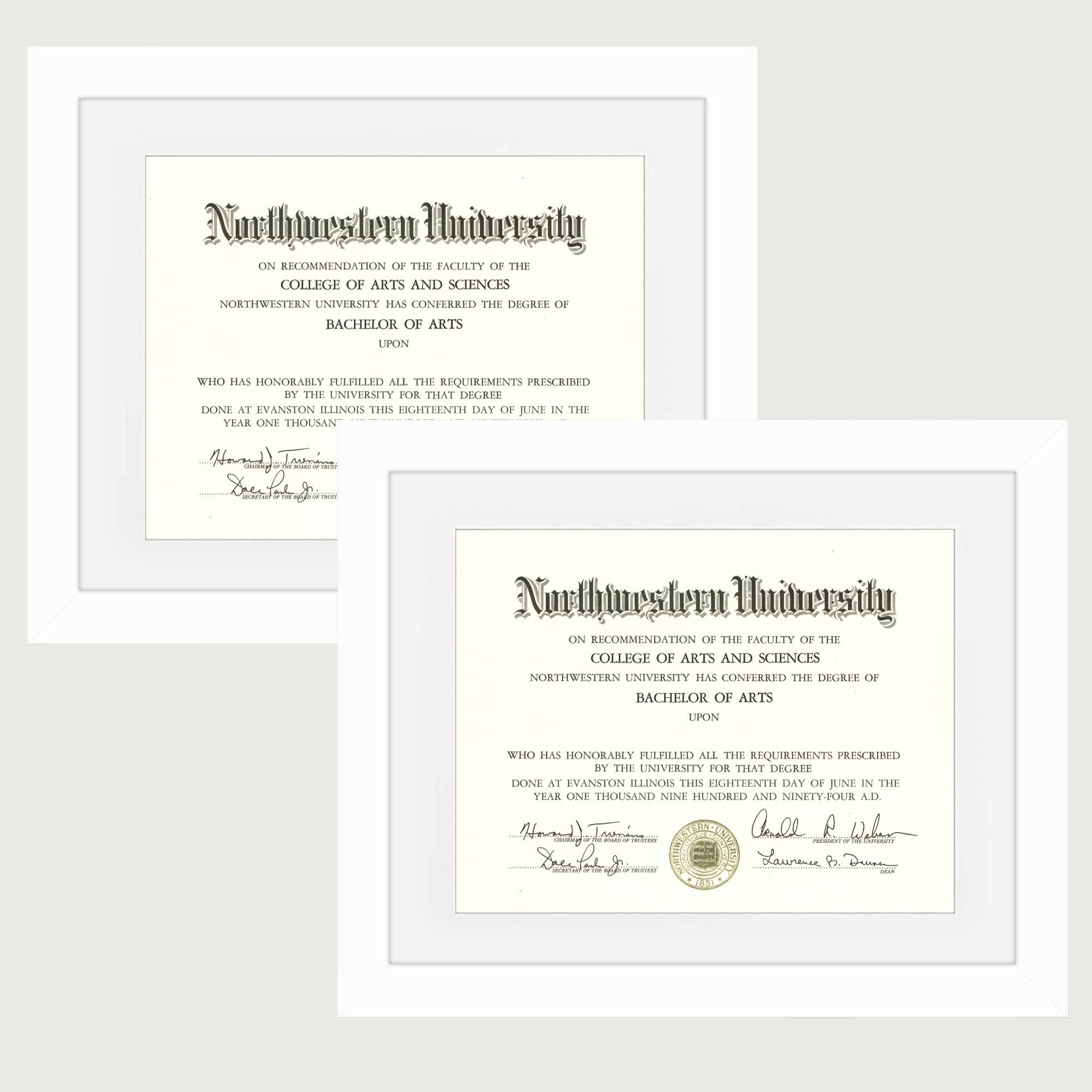 FRAMANEX WHITE 11X14 Inch (28X36 CM) Diploma Certificate Degree Frame, Display Pic Size 11X8.5 (28X22 CM) with White Mount or 14X11 Without Mat, Aperture Display A4 Document Frame (Pack of 2)