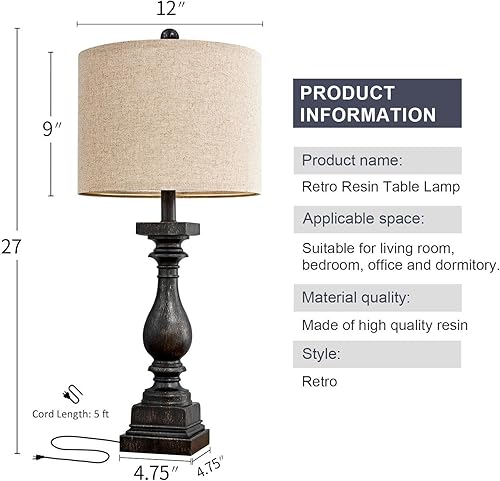 Miniatura 6 de BOBOMOMO Puertos de carga USB retro de 27 pulgadas, AC, lámparas individuales de granja para dormitorios, lámparas de mesa auxiliar retro, lámpara