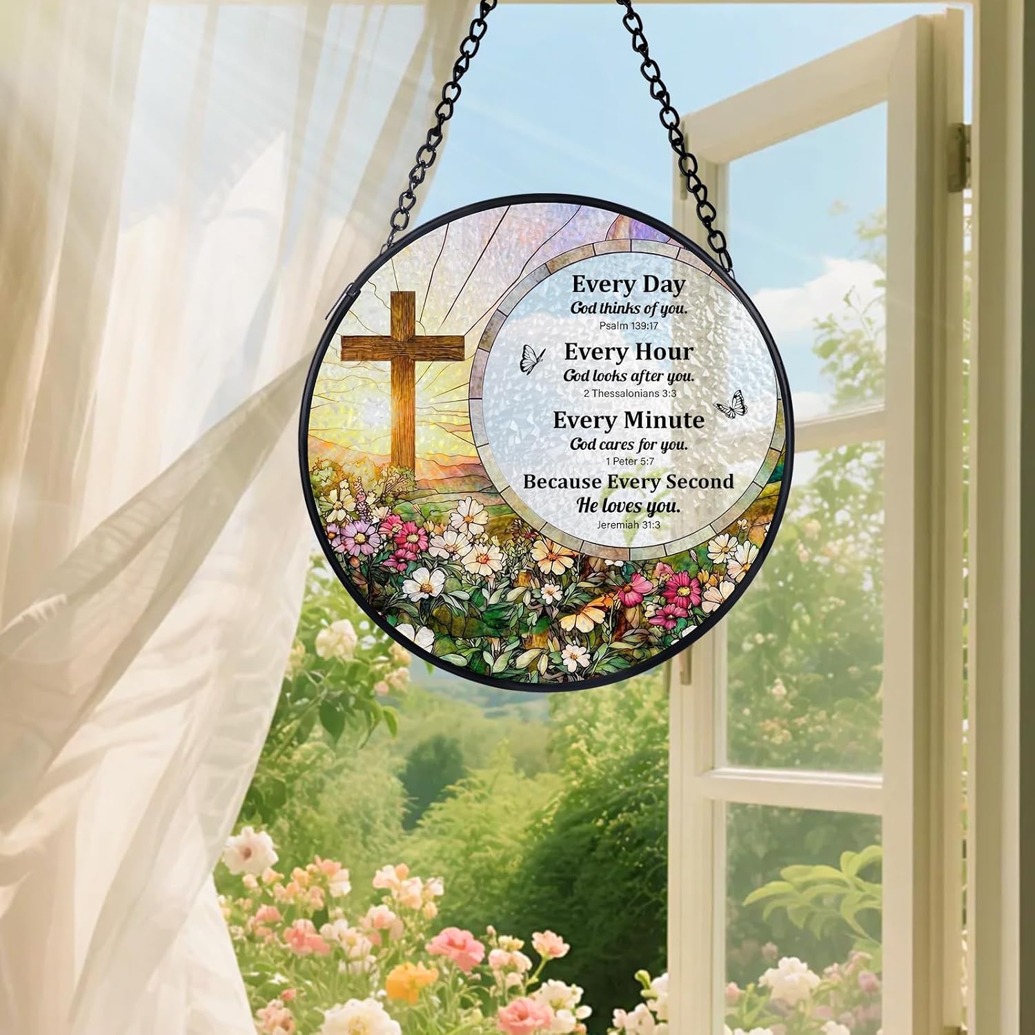 Christian Gifts for Women Faith - 6 Inch Stained Glass Window Hanging, Inspirational Religious Gifts for Women on Birthday Christmas Easter Mothers Day