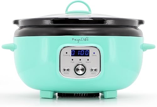 Miniatura 2 de MegaChef Olla de cocción lenta digital eléctrica ovalada de 3.7 cuartos de galón con cerámica negra, temporizador ajustable y control de