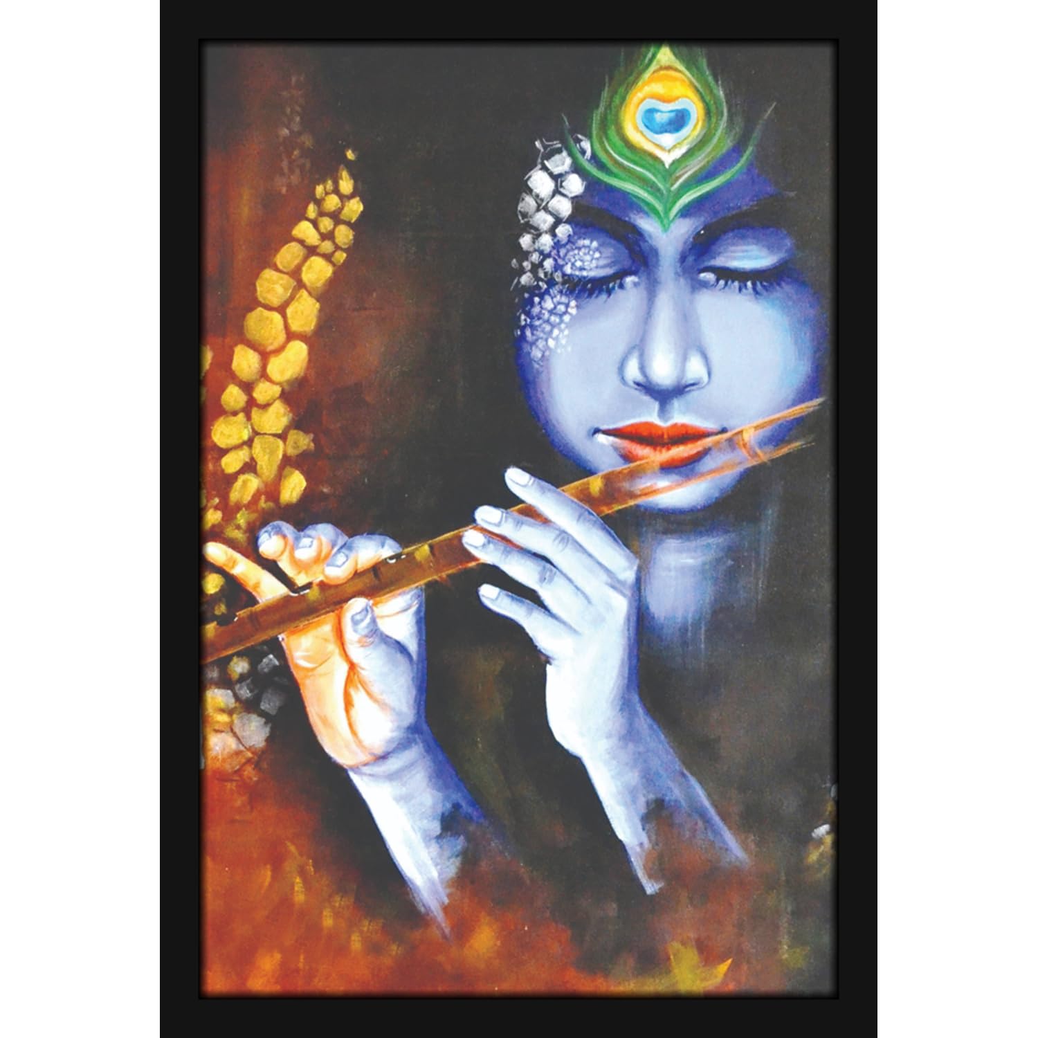Mad Masters Lord Shri Krishna Painting Aesthetic Hanging Photo Frame Decorative Item Home Decoration and Wall Decor for Living Room and Bedroom (MM 1849, 8x12 Inch, Paper, Without Plexi Glass)