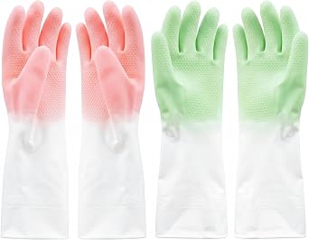 Cleaning Gloves 2 Pairs Medium, Reusable Rubber Dishwashing Kitchen Women