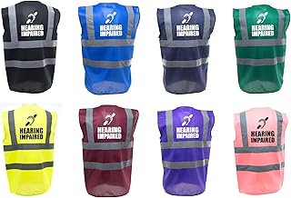 Hearing Impaired Enhanced Visibility Vest - Hi Viz - Hi Viz - Safety Reflective Vest Hard of Hearing Deaf Disability Impairment Aid Assist (Large, Royal Blue)