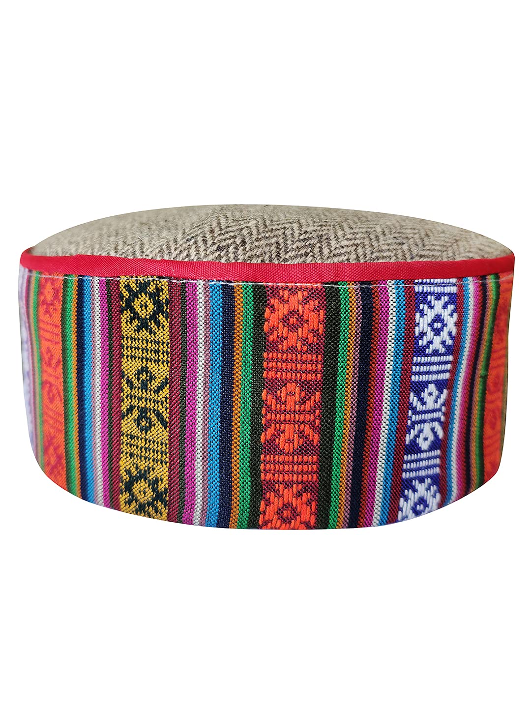 Vastraa FusionBrand Himachali Kullu Topi with Colourful Patti on Front - Unisex, Broad Tibetan Pattern 3, One size