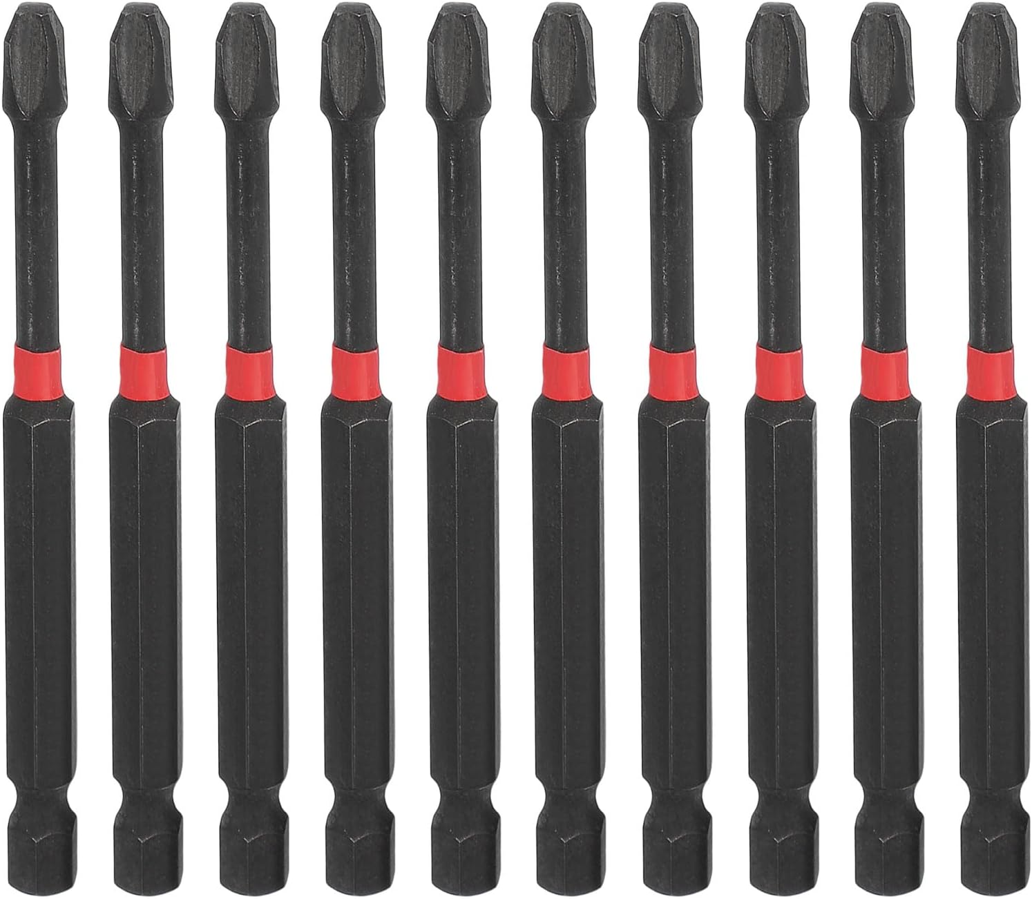 HARFINGTON 10pcs #3 Phillips Impact Screwdriver Bit PH3 1/4" Hex Shank 3.5" (90mm) Long Magnetic Cross Head Drill Bits S2 Steel Industrial Screw Driver for Impact Power Drivers, Black/Red