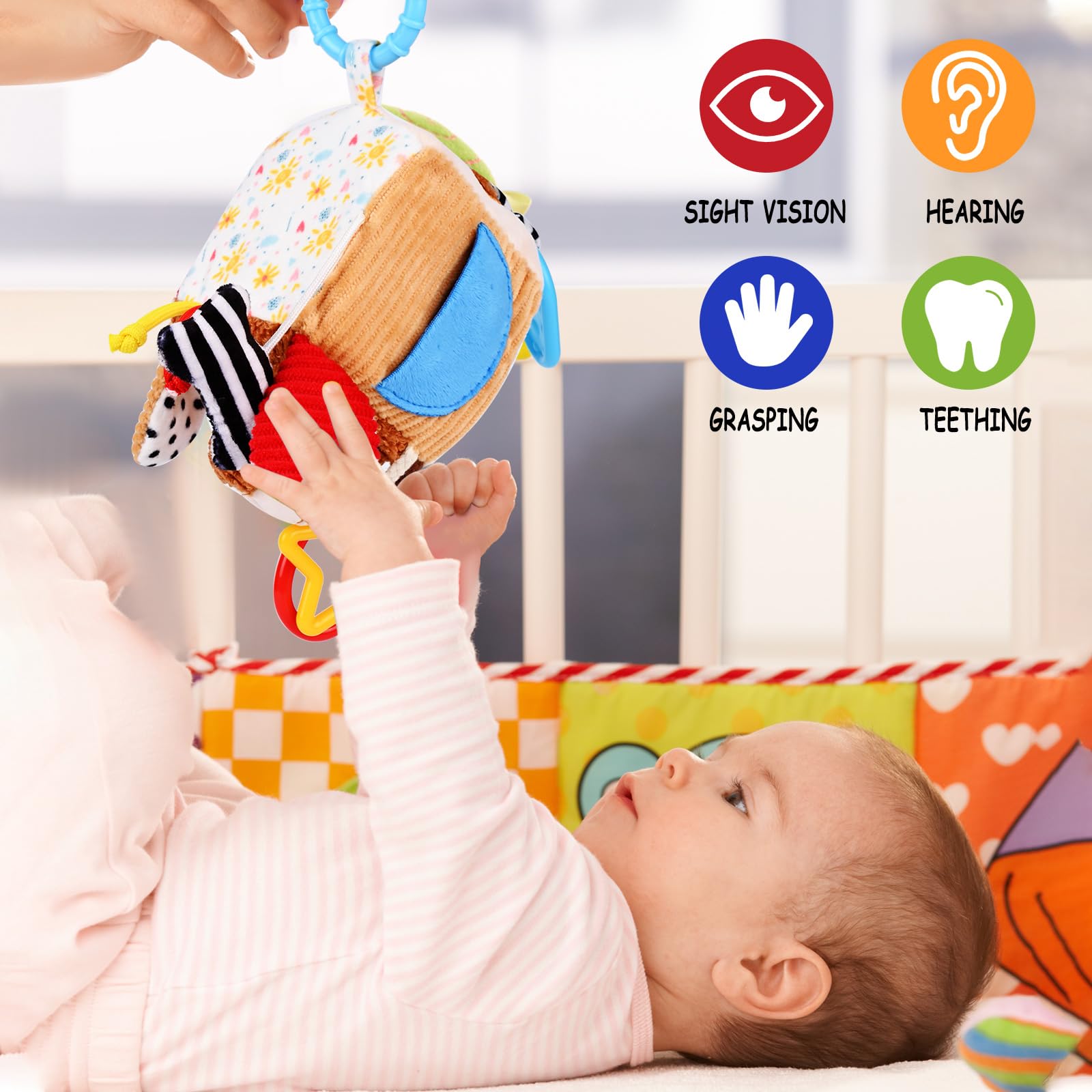 Jouet De Poussette Bébé Suspendu - Hochet Doux En Coton, Miroir Et Couineur (éléphant, 41 Cm)