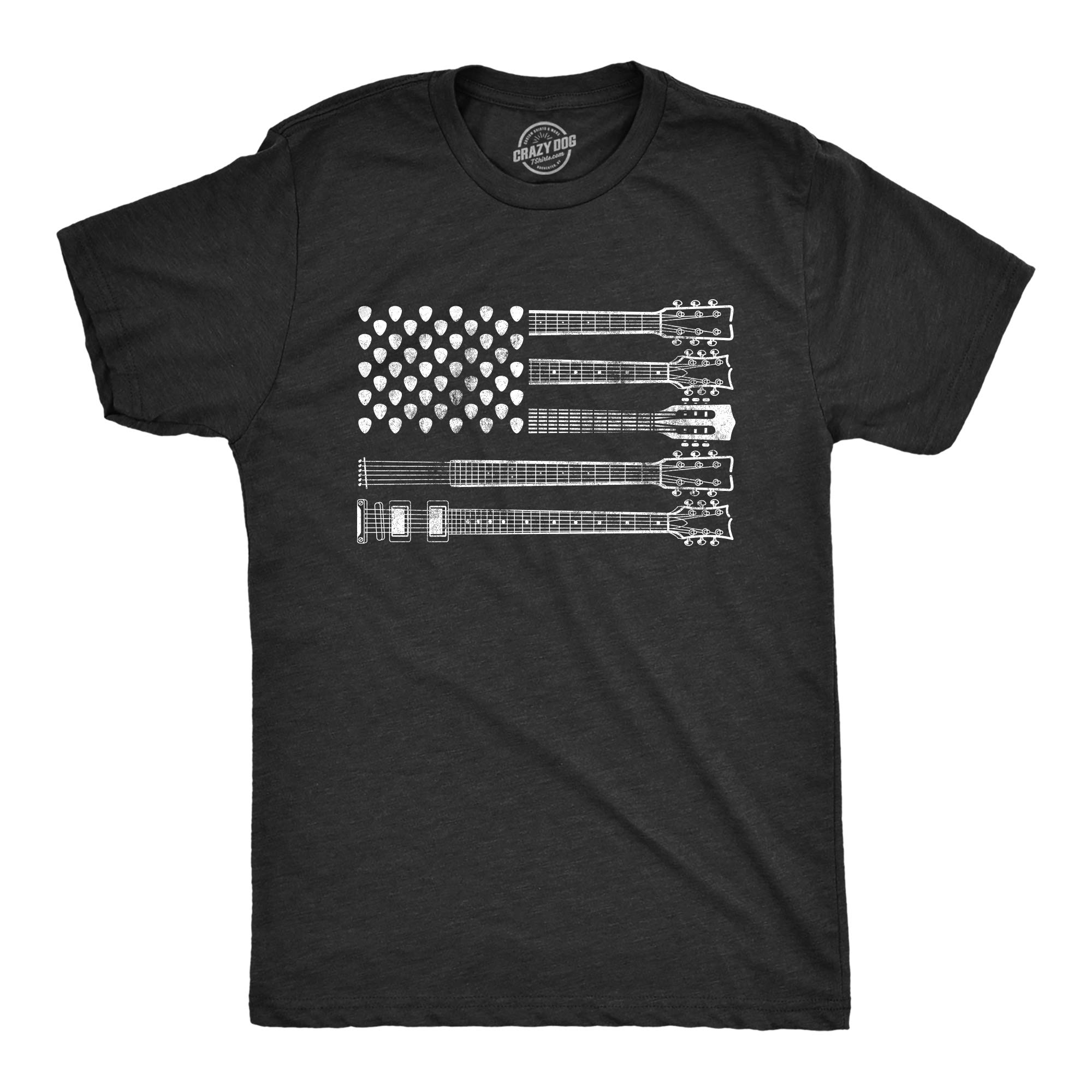 Crazy Dog T-ShirtsMens Guitar Flag T Shirt Cool Rock and Roll 4th of July Musician Flag Graphic Novelty Tee