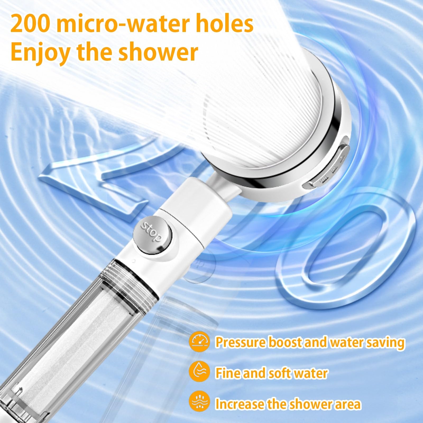 Alcachofa de Ducha con Filtro, Antical Alcachofa Ducha Ahorro Agua Cabezal de Ducha Extraíble con 3 Modos, Alcachofa de Ducha con Manguera, Apto para Uso en el Baño(Blanco)