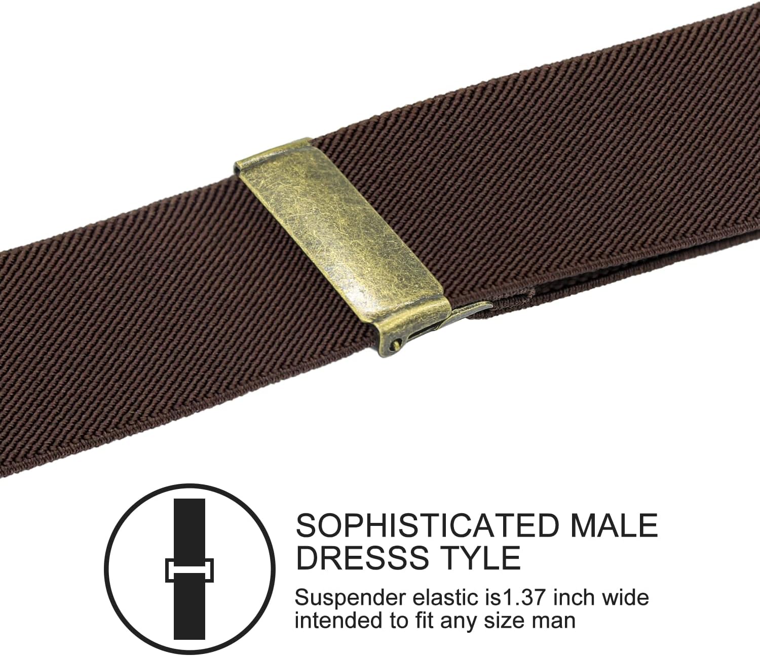 Mens Adjustable Y-Back Suspenders, with 3 Gold Clips Hooks for Jeans