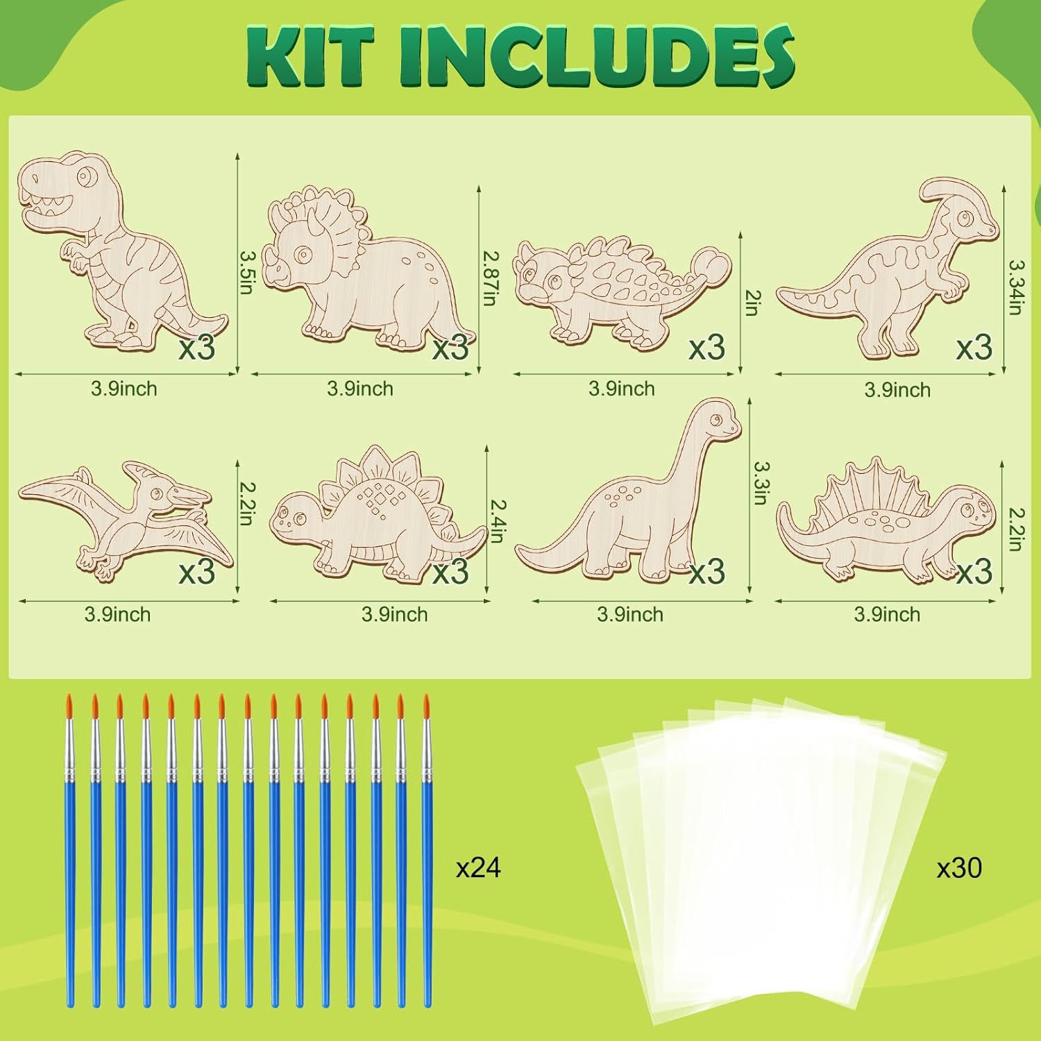 24 Pcs Unfinished Wood Crafts Dinosaur Cutout Party Decorations, Wooden Painting Crafts DIY Dino Party Favors for School Art Painting Bulk Kits Kid’s Dinosaur Birthday Party Supplies, 8 Style