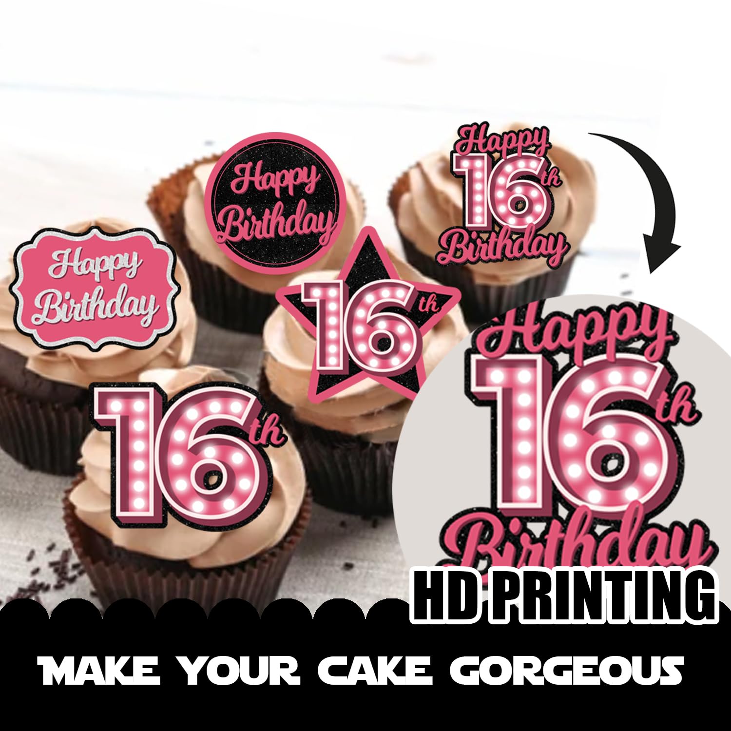 Ice Cream & Cupcake Toppers For Birthday Parties | Colorful Glitter Cake Decorations