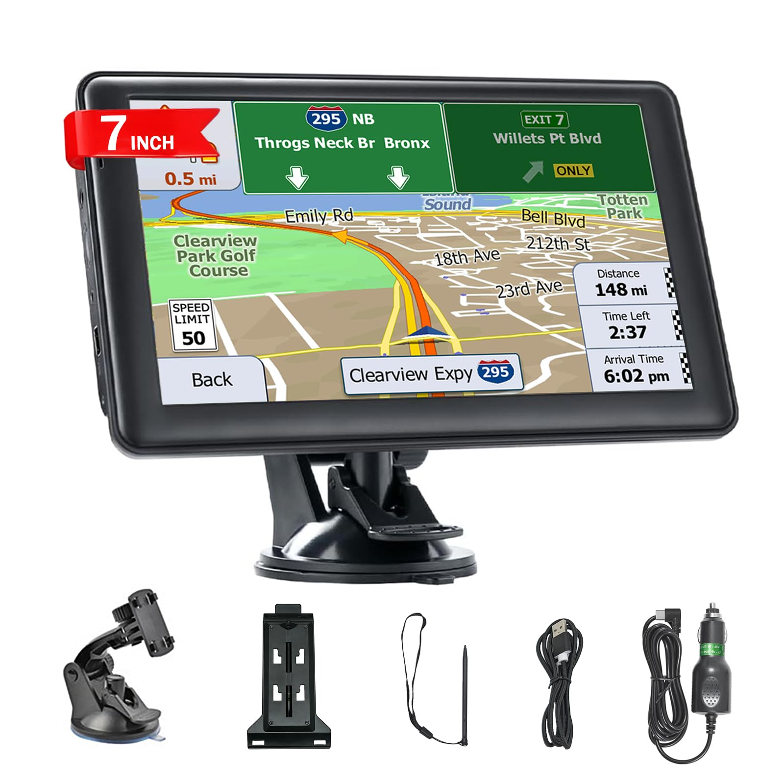 7 Inch Sat Navs for Cars, Truck, 7in HD GPS Navigation with UK Europe Maps, Lifetime Free Updates, Satnav support Postcode Search, Voice Guidance, Speed Camera Alert, Lane Guidance Assist, POI - 1