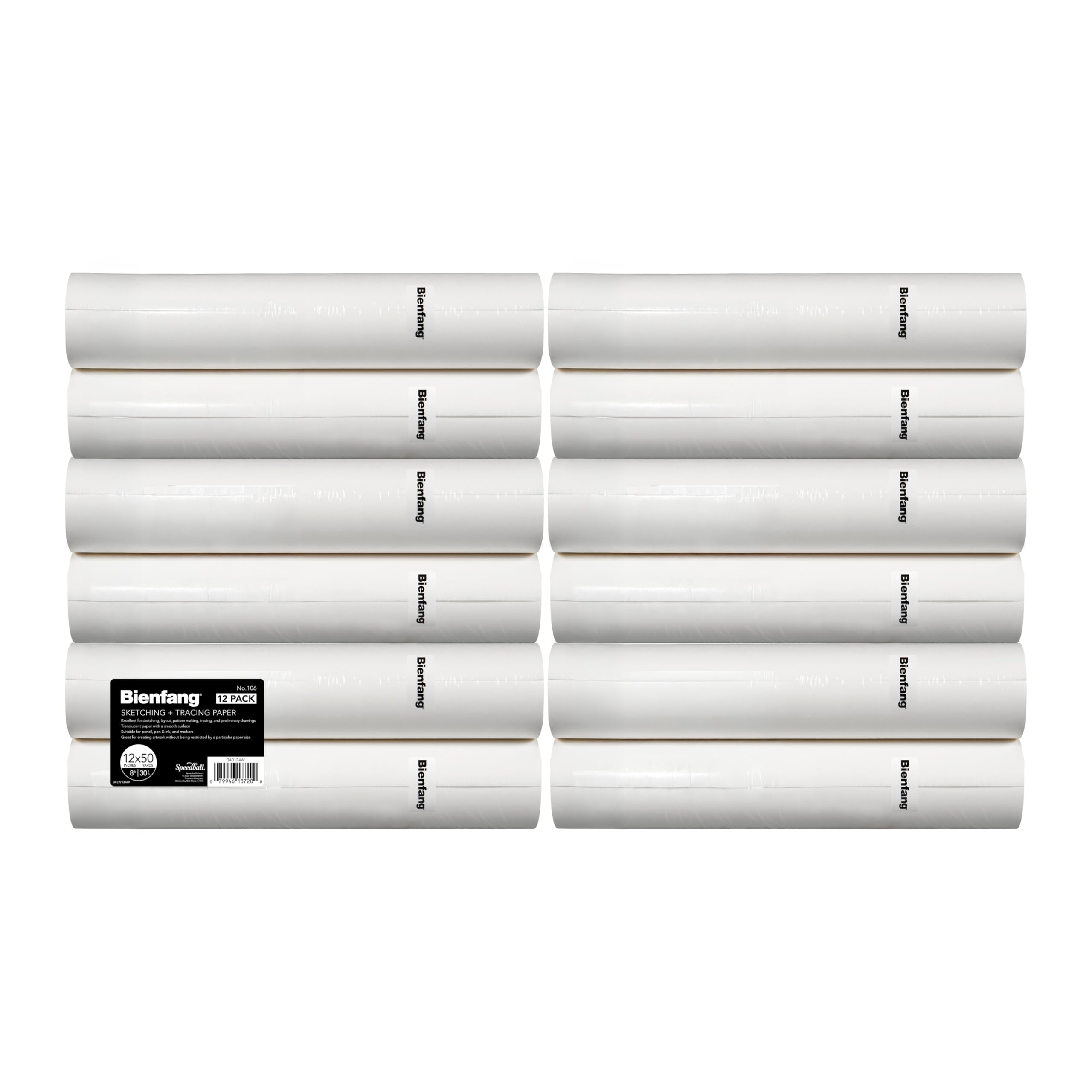 Bienfang White Sketching & Tracing Paper Roll, 12 Inches X 50 Yards (12-Pack) - For Drawing, Trace, Sketch, Sewing Pattern
