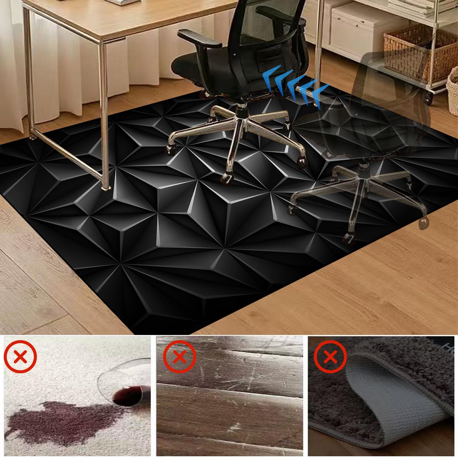 Tappeto Sedia Ufficio Gaming, Tappetino di Protezione, Tappeto di protezione del pavimento, Tappeto Salvapavimento Antiscivolo, Proteggi Moquette Multiuso Tappeto Protettivo Sotto sedia 70 x 100 cm