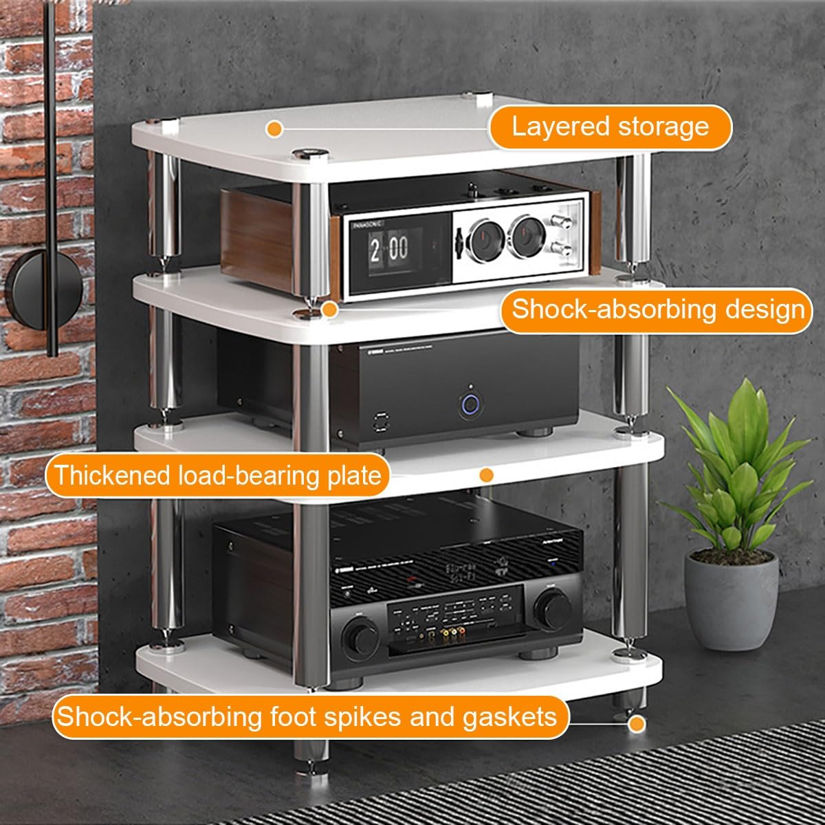 Mini HiFi Stand Rack, Mueble Equipo HiFi Estéreo Supports, Soporte Multimedia AV De 1 2 3 4 Niveles Con Estantes Ajustables, Estantería AV Media Stand Con Pies Amortiguadores Mueble Hifi Tv(Black,H10c