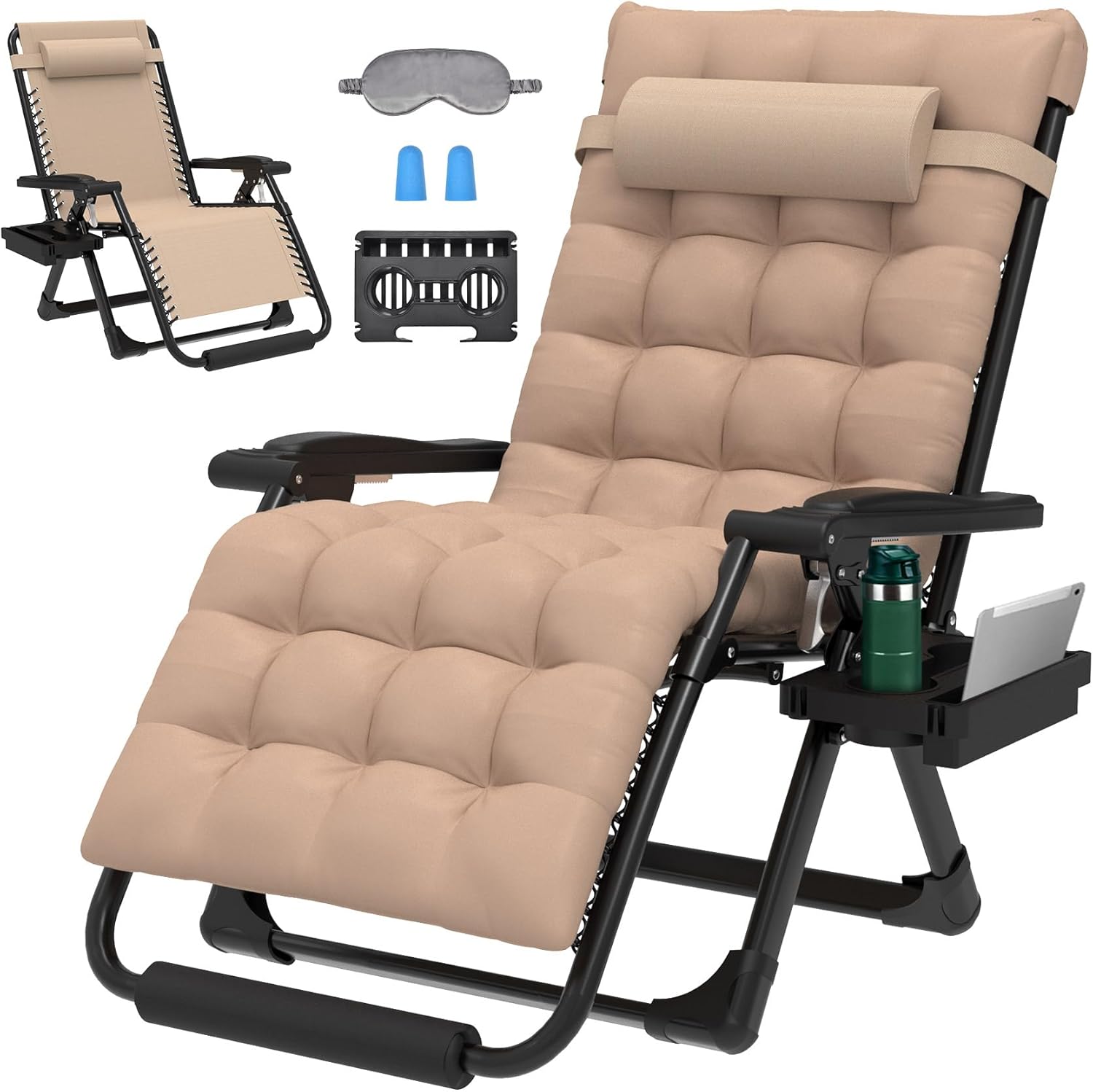 ZENPETIO 29In XL Zero Gravity Chair w/Cushion, Zero Gravity Recliner Lounge Chair for Indoor and Outdoor, Reclining Camping Chair for Lawn, Anti Gravity Chair with Cup Holder and Footrest, 440LBS