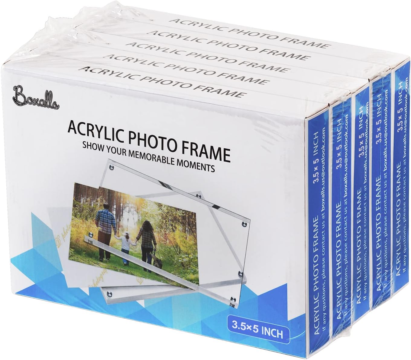 Boxalls 3.5x5 Inches Acrylic Picture Frames - 5 Pack, Clear Frameless 3.5x5 Photo Frames with Magnetic, Double Sided Transparent Desktop Frame(5 Pack)