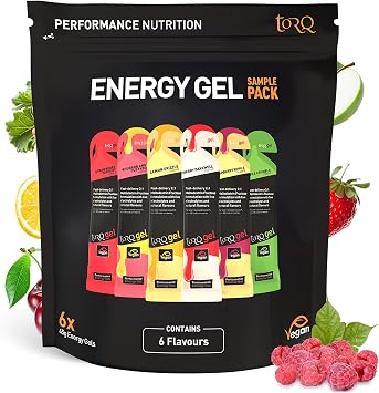 TORQ Running Gels with Caffeine & Electrolytes - 21 Maltodextrin Fructose for Endurance Sports & Optimal Performance | Energy Gels for Running, Cycling & Sport - 89mg Guarana | 6 Pack Sample Box