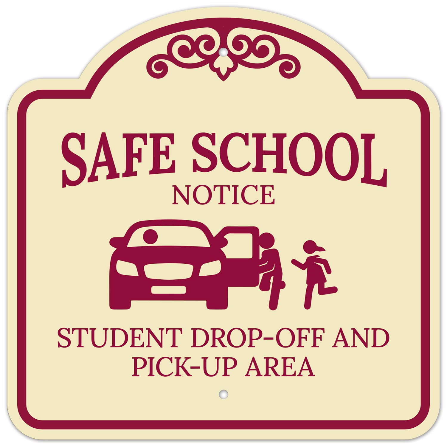 Safe School Notice Student Dropoff And Pickup Area Right SIde Décor Sign, Burgundy Light, 18x18 Inches, ACM, Fade Resistant, Made in USA by Sigo Signs