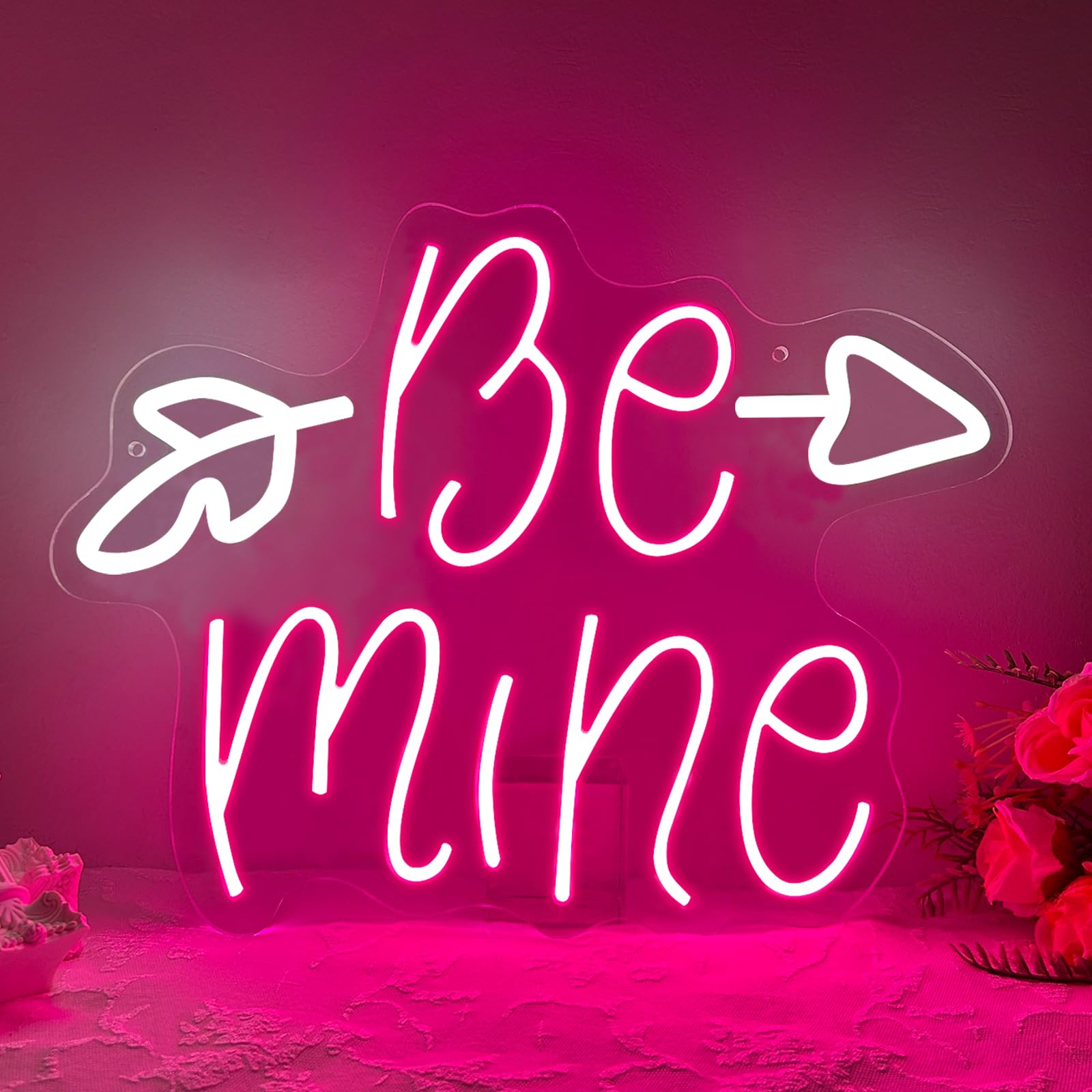 Be Mine Neon Sign,Be Mine Dimmable LED Light Signs for Wall Art Decor,Pink White Backdrop for Bedroom Club Party Bar Wedding Valentine,Gift for Women Man Teen USB Powered（13.8"*11.6"）