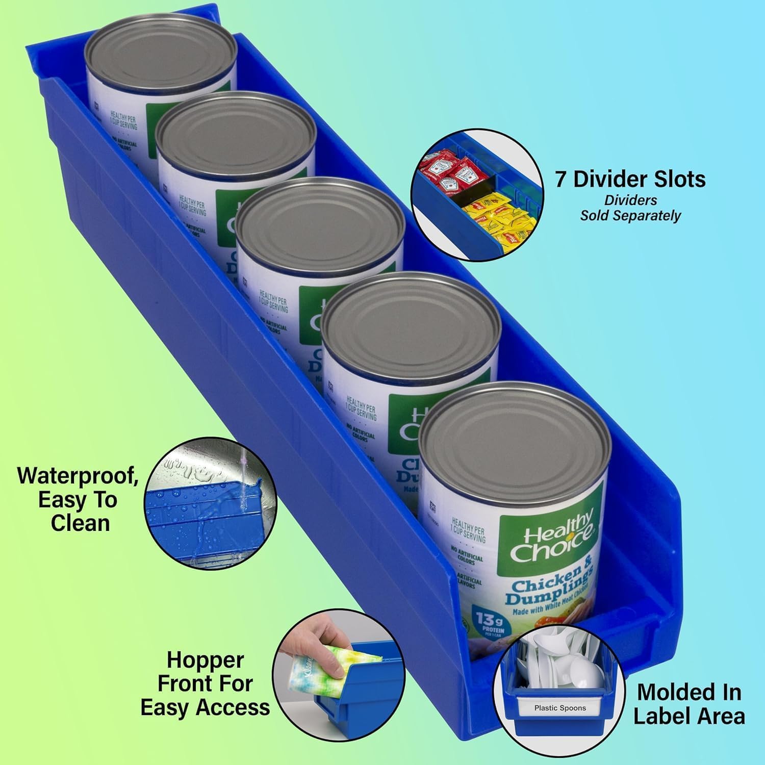 Akro-Mils 30128 Plastic Shelf Bins, Heavy Duty Storage Bins for Garage, Closet, and Drawer Organization, 45.72 cm x 10.16 cm x 10.16 cm, Blue, 12-Pack