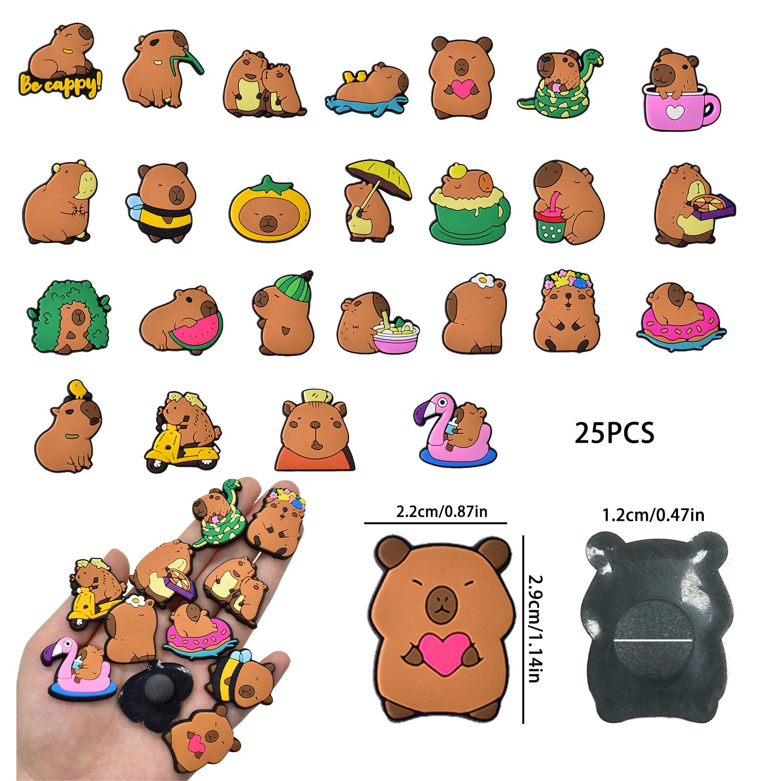Capybara Shoe Charm, 25 Sztuk Capybara Shoe Charms dla Nastolatków DIY Sticker Shoe Charms dla Chłopców i Dziewcząt, Bransoletki, Chodaki, Sandały, Prezenty Imprezowe, Prezenty dla Dorosłych