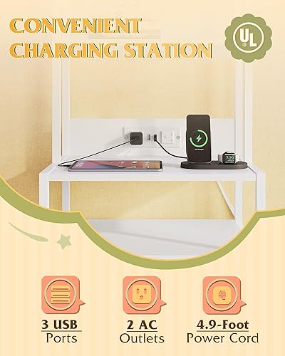 Miniatura 4 de WLIVE Mesita de noche con estación de carga, mesita de noche LED con 2 cajones de tela y 4 estantes abiertos de almacenamiento, mesa auxiliar para