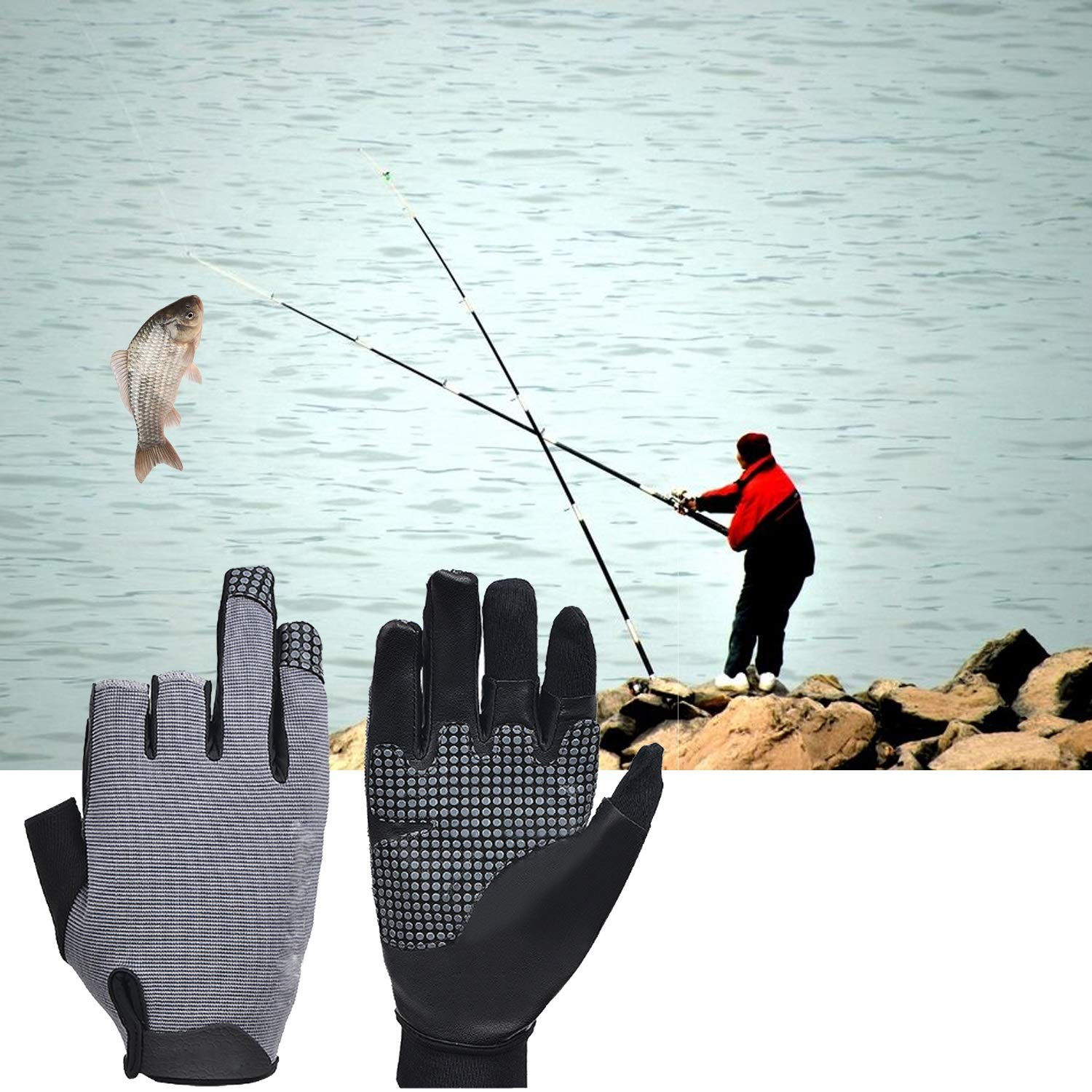 Rękawice do ćwiczeń. Rękawice wędkarskie Ochrona UV Fishing Rękawice bez palców Rękawice przeciwsłoneczne Mężczyźni do wędkowania, wędrówki, wiosłowanie