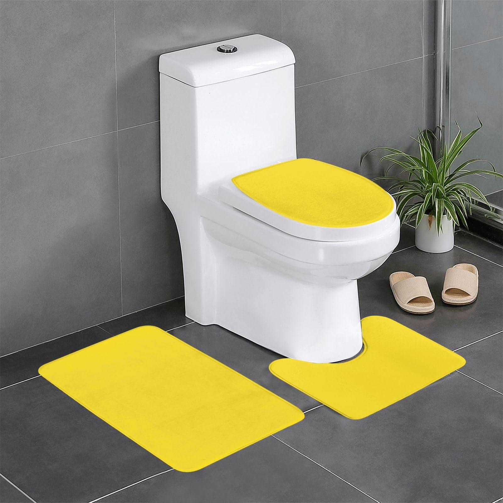 Tapis de salle de bain jaune pâle antidérapants pour toilettes et coiffeuse - Lot de 3