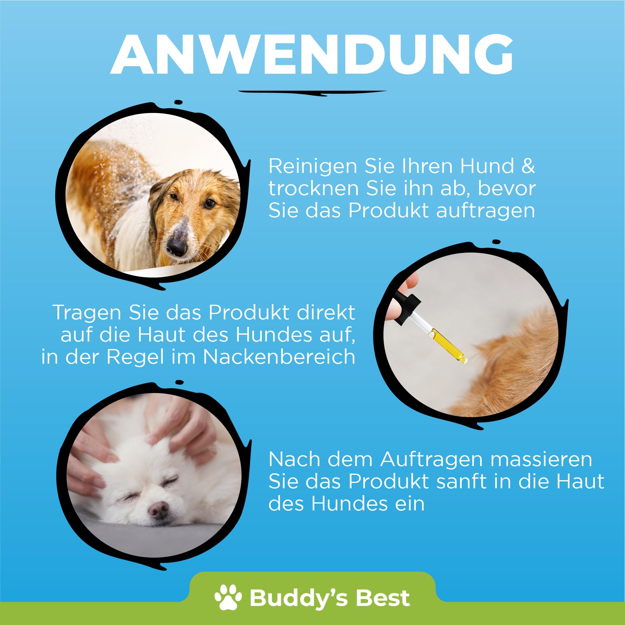 BUDDY'S Best 50ml Spot On Flohmittel Hund Bei Befall - Floh Zeckenschutz Hund - Flöhe Hund - Zeckenmittel Für Hunde - Spot on Hund Anti Floh Hund