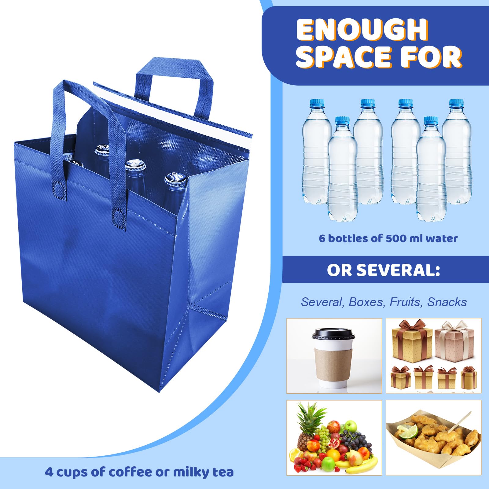 Hushee 200 bolsas aisladas para llevar con aislamiento térmico a granel, bolsas desechables de 10.24 x 11.02 x 6.69 pulgadas, para almuerzos de comestibles, alimentos congelados y calientes (azul)