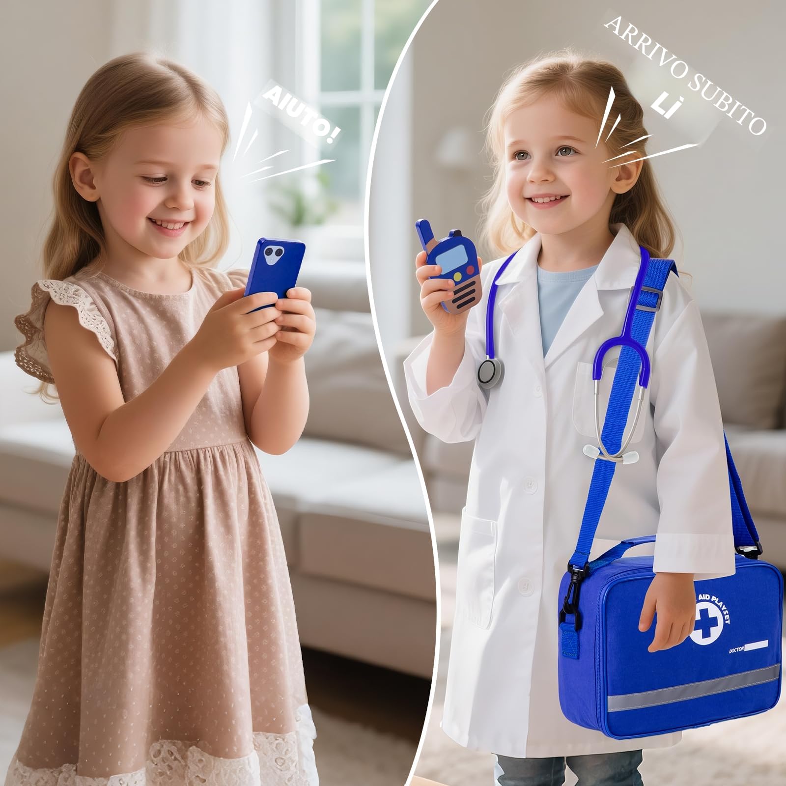 EFO SHM Valigetta Dottore Bambini - Kit Dottoressa e Medico con Vero Stetoscopio, Camice e Borsa Portatile, Gioco di Ruolo, Regalo per Bambine e Bambini 3 4 5 6 Anni