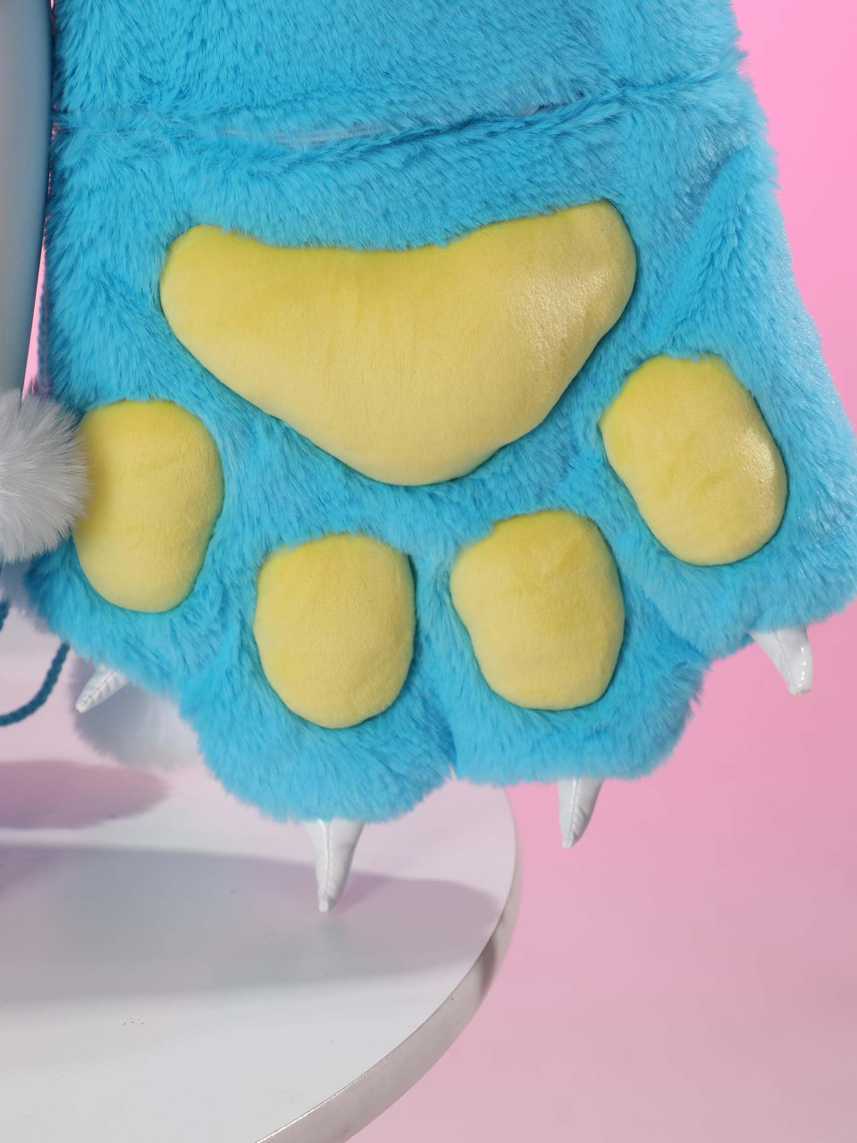 Mobbunny Women's Anime Cosplay Lingerie Set Blue Furry Paw Homewear Plush Paw Gloves Hoodie and Bra Panty with Stockings: Medium Blue