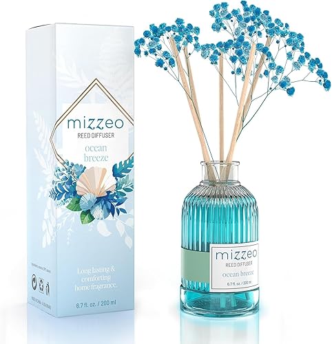 MIZZEO Juego de difusor de junco, 6.76 onzas líquidas, altamente perfumado, difusor de aceite esencial para el hogar, difusor de flores de junco,