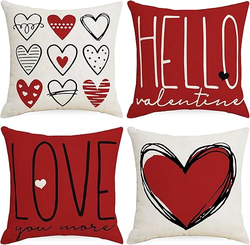POPCLAP Fundas de almohada de San Valentín de 20 x 20 pulgadas, juego de 4 fundas de almohada de San Valentín, diseño de gnomos de corazón rosa con