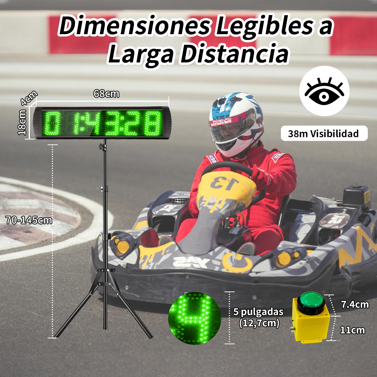 Temporizador con Botón de Inicio/Parada, Cronometros Deportivos 5'' con Soporte, 6 dígitos Temporizador de Cuenta Atrás/Arriba con Control Remoto, 12/24H Temporizado Digital para Maratón