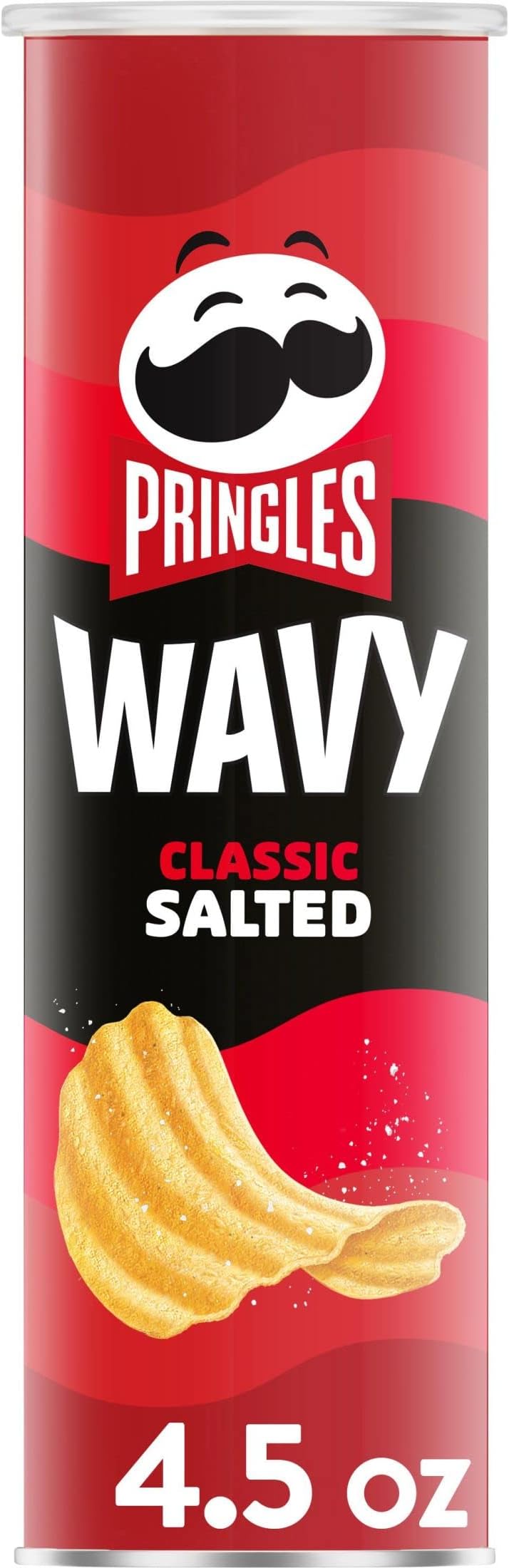 Pringles Wavy Potato Crisps Chips, Lunch Snacks, Snacks On The Go, Classic Salted, 4.5oz Can (1 Can)