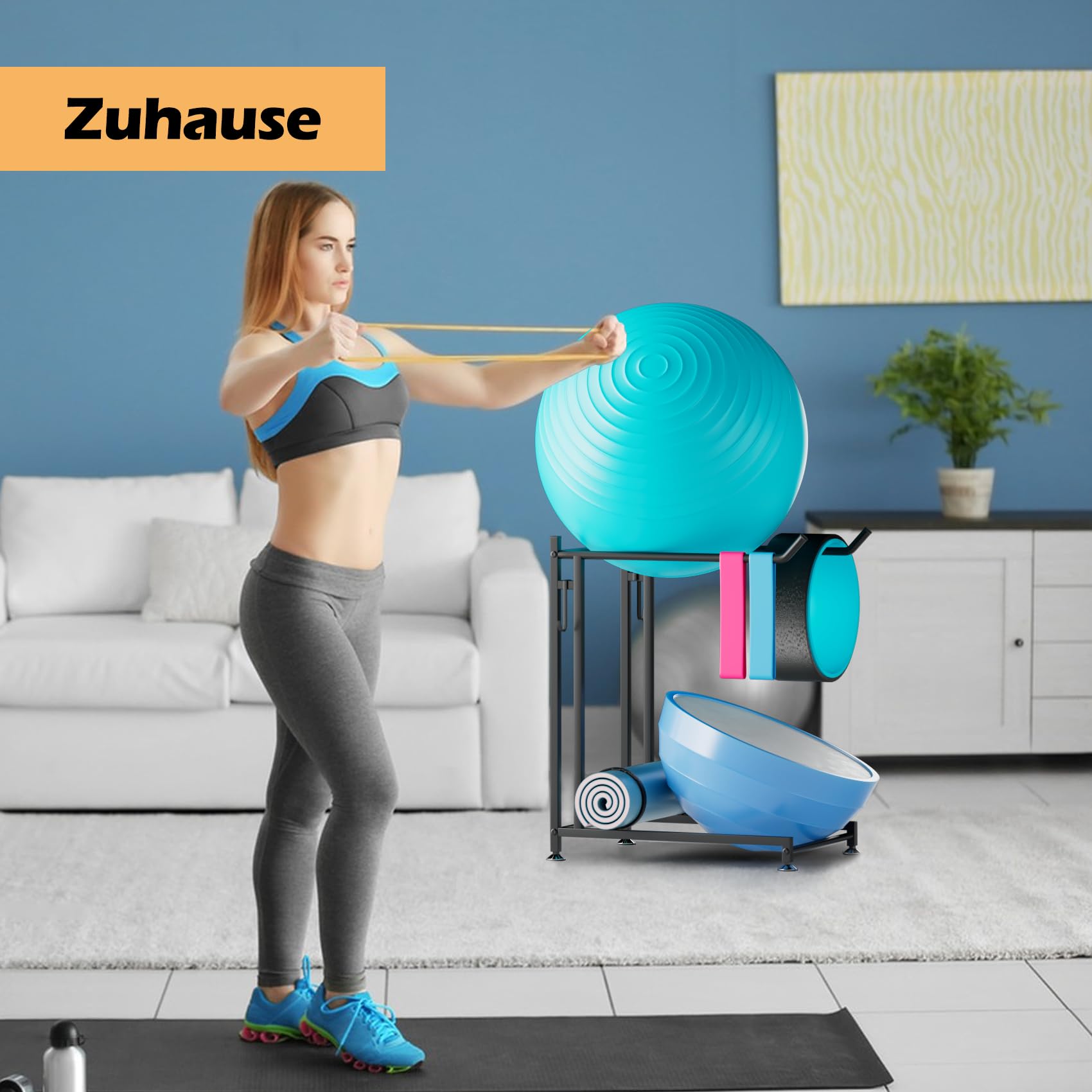 Gymnastikball-Halter – Medizinballständer für 85 cm Yoga-Ball, Yogamatte, Aufbewahrung, Garagenball-Organizer, Stabilitätsball-Ständer für Zuhause