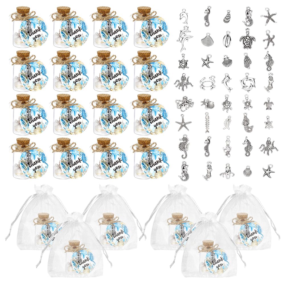 PH PandaHall 50 set di bomboniere per matrimonio sulla spiaggia per gli ospiti, ornamenti estivi da spiaggia costiera, fai-da-te, bottiglia di vetro nautica con messaggio, con pendenti di conchiglie e