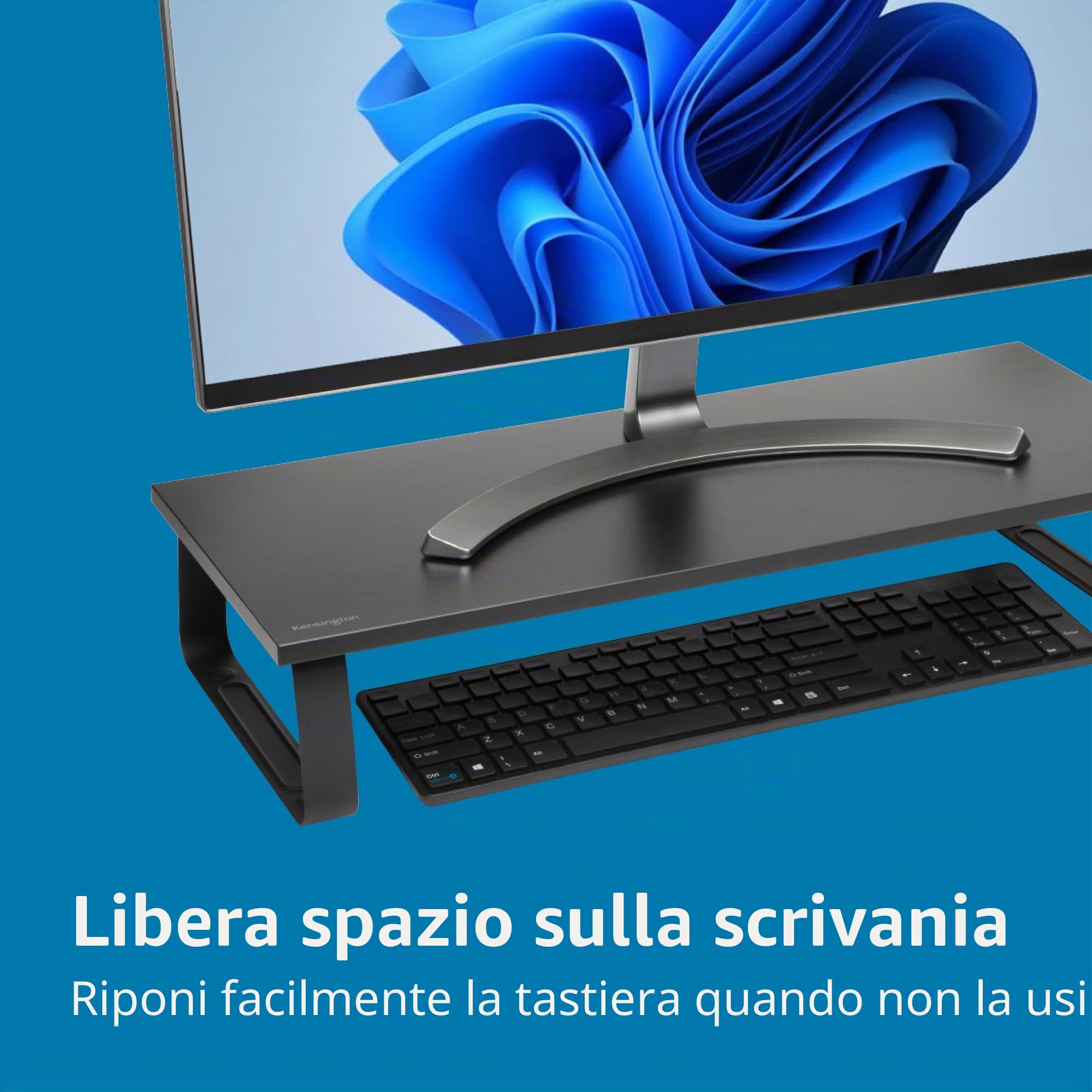 Kensington Supporto per monitor extra largo, rialzo ergonomico in metallo per monitor da scrivania, fino a 32 pollici e 20 kg, per PC, schermi, iMac, laptop, stampanti (60 x 12 x 26 cm) K55726EU Nero