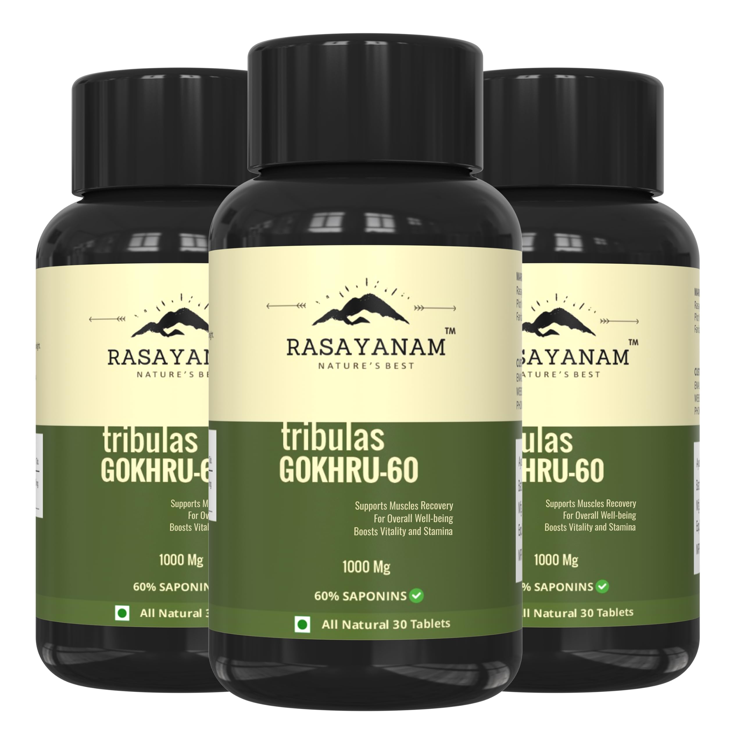 Rasayanam Tribulas Gokhru - 60 Gokshura Tablets 1000mg (PACK OF 3) | Ultra High Concentrated 60% Saponins | Improves Vigour | Tribulus Terrestris | For both Men & Women (180 Tablets) (B0CB5WRX3F) Amazon Price History, Amazon Price Tracker