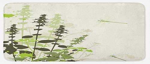 Miniatura 1 de Ambesonne Tapete de cocina de libélula, plantas naturales, hierba con flores silvestres con efectos de pincel, tapete de cocina decorativo de felpa