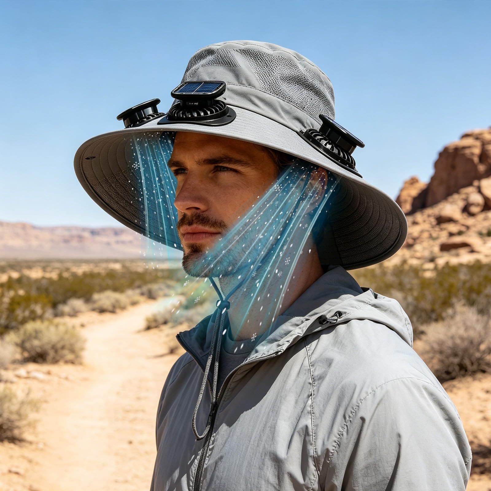 Cappello con Ventilatore 3 in 1 a Mani Libere per Uomo e Donna | Cappello con 3 Ventilatori Solari, Protezione Solare Hat, Ricaricabile Cappelli, Raffreddamento Hat, per Attività All'aperto
