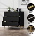 Anmytek Armoire noire moderne avec rangement spacieux, bois 3 Dressing pour chambre avec armoire de rangement Accent coffre de tiroirs pour chambre Hallway, H0073