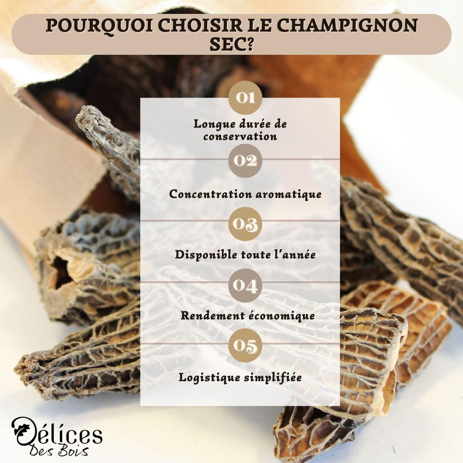 Morilles Spéciales Séchées Délices des Bois 500g – Champignons premium déshydratés – Idéal sauces, risottos et viandes